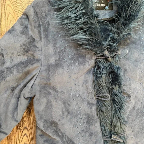 North Legend Faux Shearling Coat Boho Toggle Fur Trim Embroidered - Picture 14 of 14